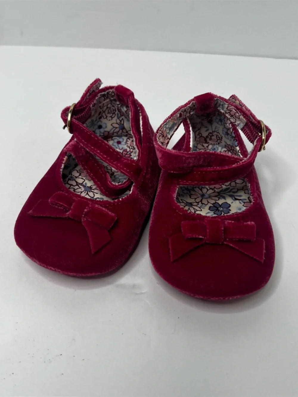 Janie And Jack Baby Girl Crib Buckle Shoes Velvet Pink Sz 12-18 Months Fancy